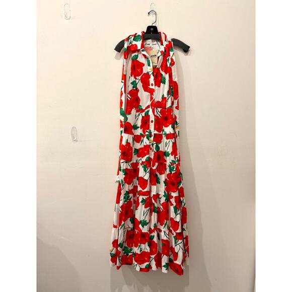Cara Cara Adriana Floral Button Front Tie Waist Maxi Dress Pop/Tom Womens Size 2 - Picture 2 of 5